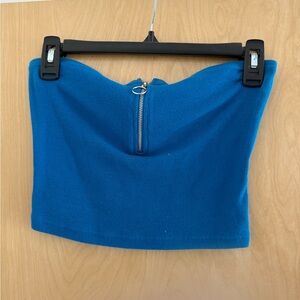 Blue Half Zipper Tube Top